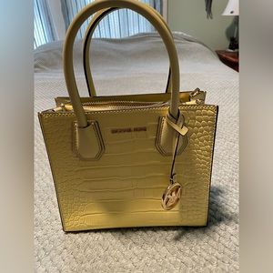 Michael Kors Yellow Croc Embossed Leather Crossbody Bag